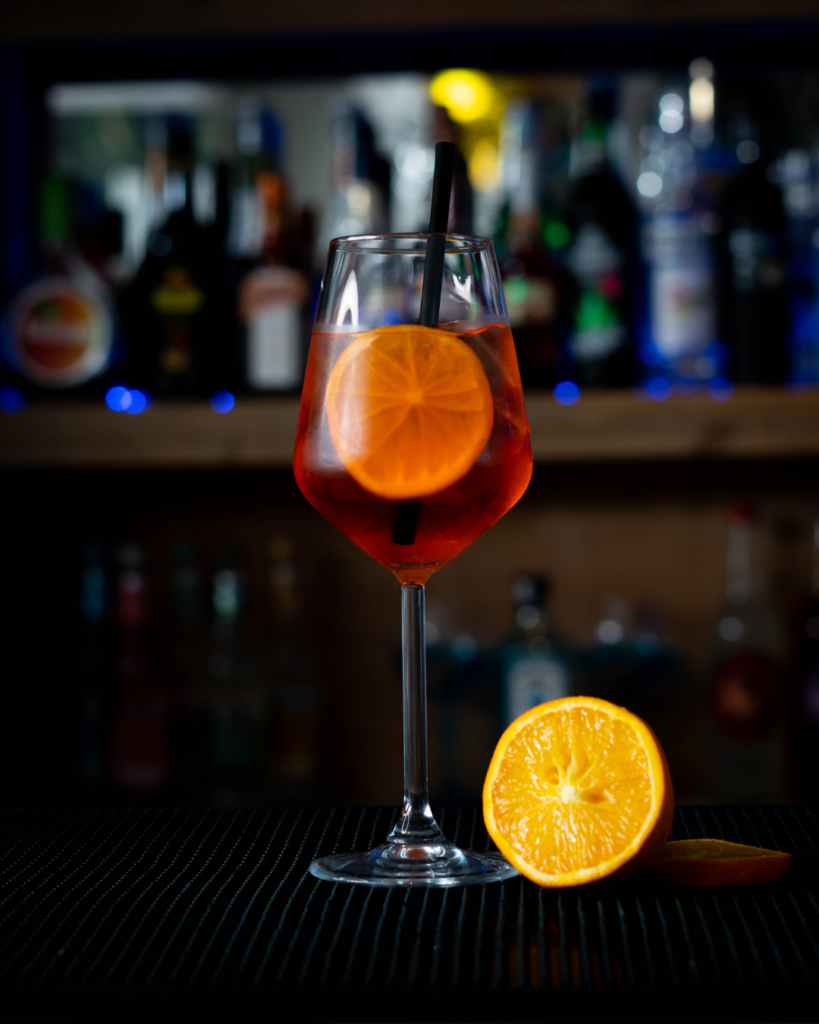 The Aperol Spritz on a bar countertop