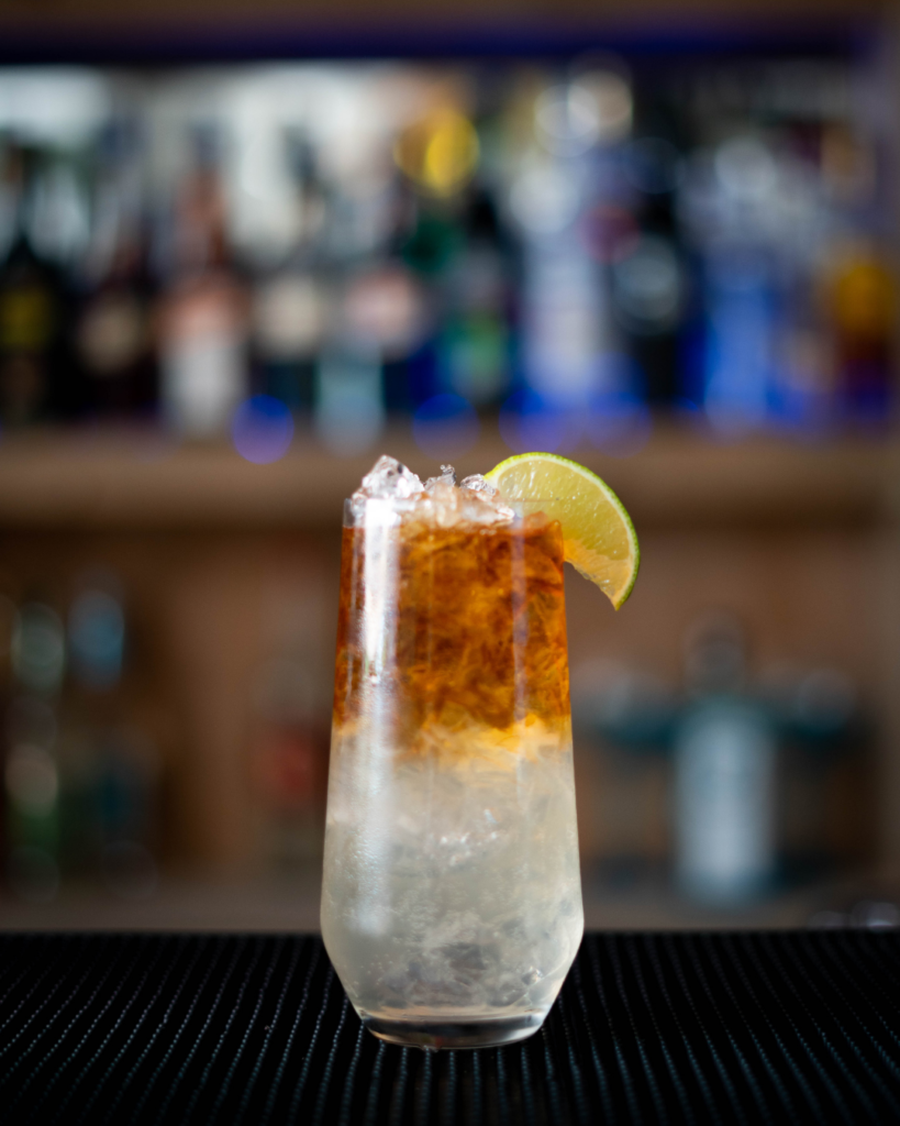 The Dark 'N' Stormy on a bar countertop