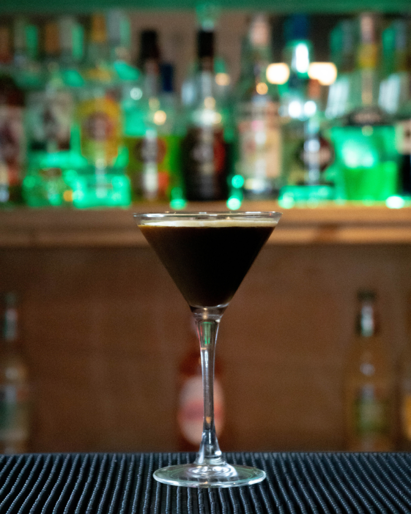 The Espresso Martini on a bar countertop