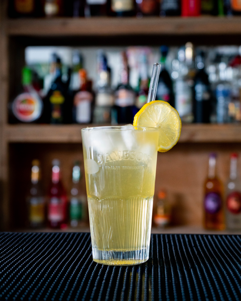 The Irish Lemonade on a bar top.