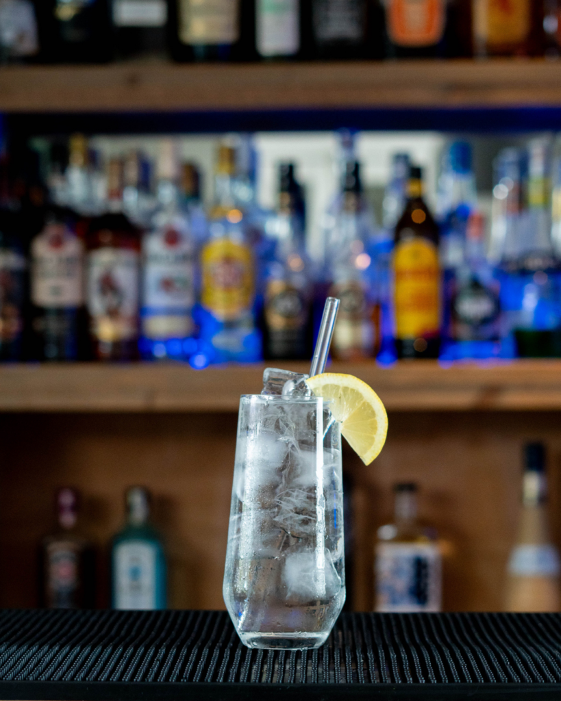 The Vodka Soda on a bar countertop