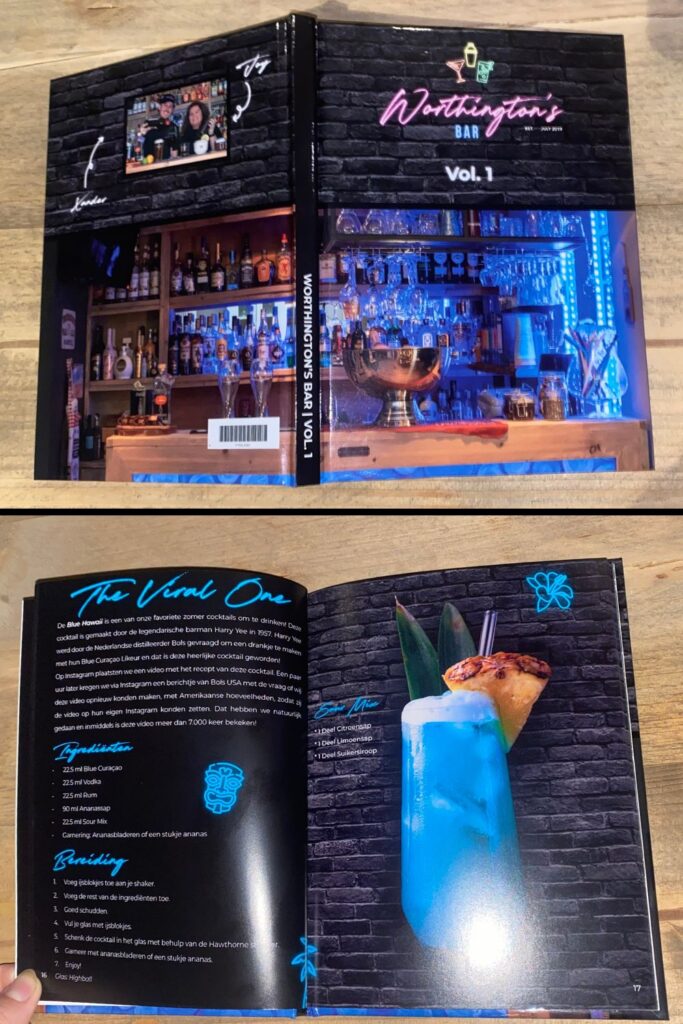 Front and back cover of home made cocktail book.