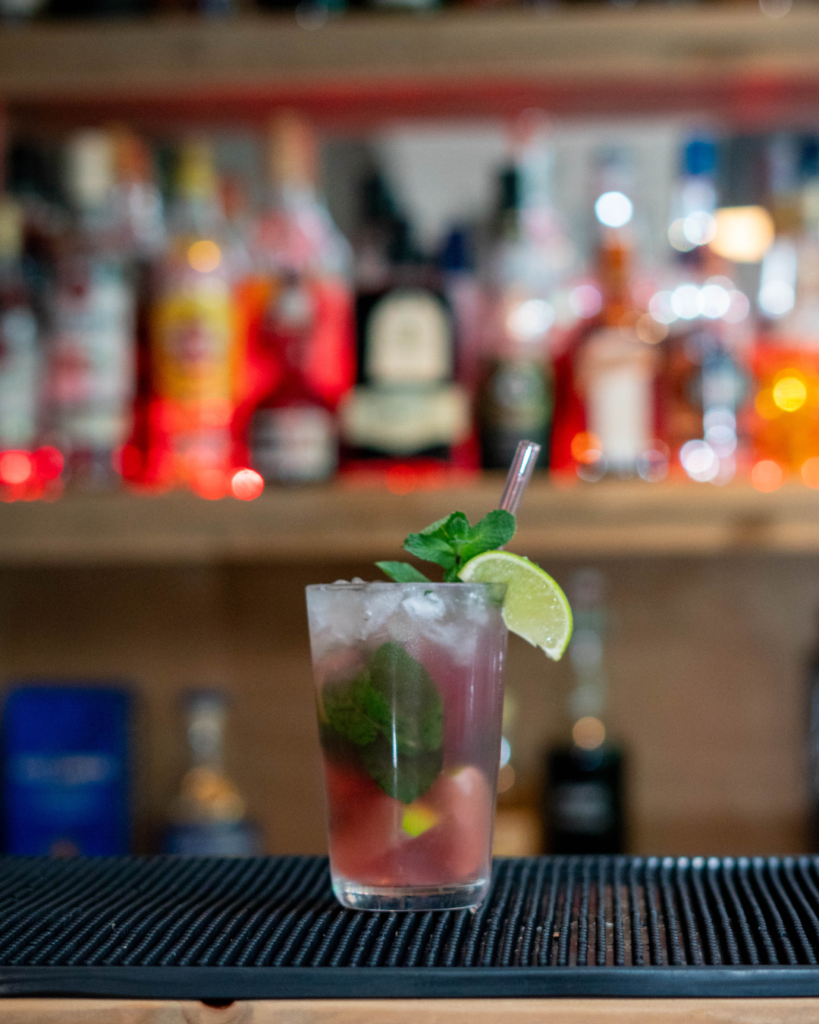 The Cranberry Mojito on a bartop