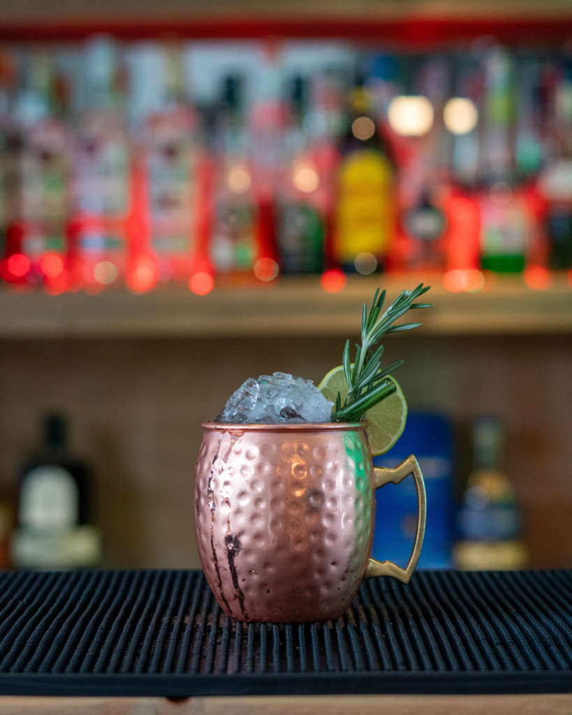 The Cranberry Mule on a bartop