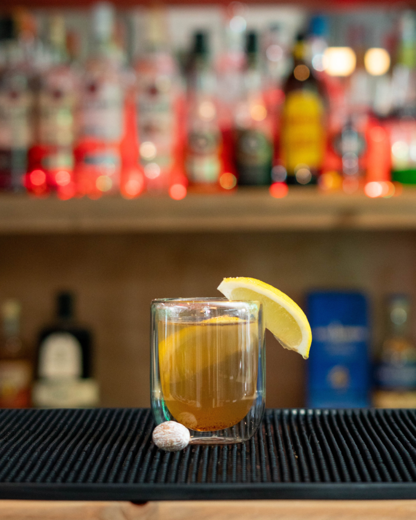 The Nutmeg Hot Toddy on a bartop