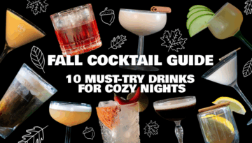 Header image cor the fall cocktail guide blog post. A black background with all kinds of fall cocktails