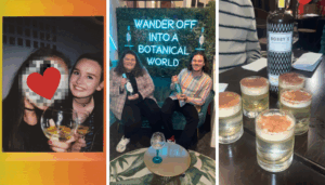 Britt with a Gin & Tonic, Joy and Xander with Gin and a Gin Cocktail