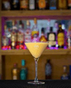 The Pumpkin Pie Martini on a home bartop.