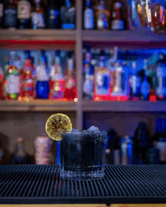 The Black Margarita on a home bartop.