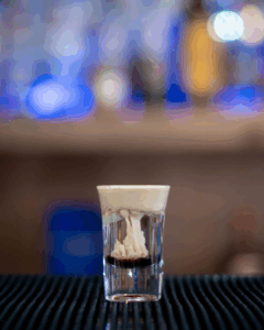 The Brain Hemorrhage Shot on a home bartop