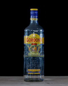Gordon's London Dry Gin bottle on a home bartop