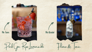 Pink Gin Rose Lemonade and Fluere and Tonic. A no Tonic and no alcohol version of the G&T.