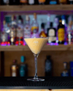 The Pumpkin Pie Martini on a home bartop.