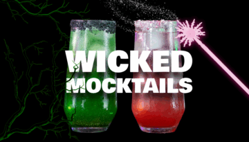 Wicked Inspired Mocktails on Elphaba and Glinda, standing on a Home Bar Top