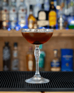 the Manhattan cocktail on a home bartop.