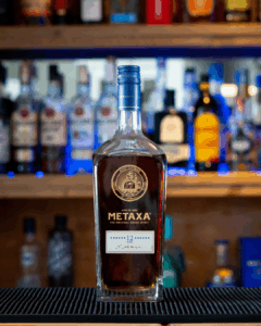 Metaxa Greek Spirit Brandy 12 Stars bottle on a home bartop