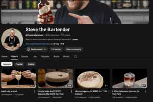 A Screenshot of Steve The Bartender's YouTube page.