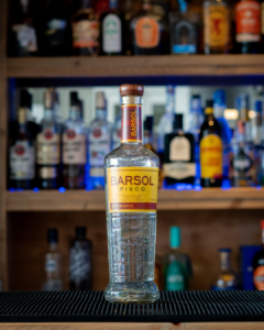A Bottle of Barsol Pisco on a home bartop
