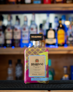 A Bottle of Disaronno Amaretto on a home bartop