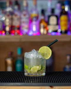The caipiroska cocktail on a home bar top