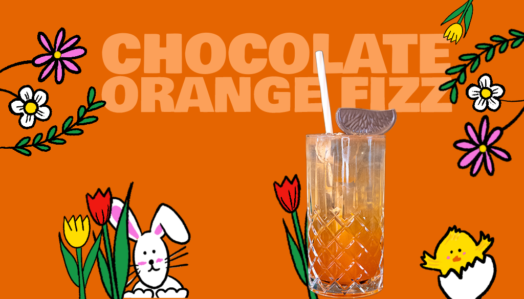 The Chocolate Orange Spritz with a little easter bunny, a little chicken in an eggshell and easter flowers