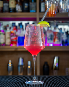 The Sarti Spritz cocktail on a home bar top