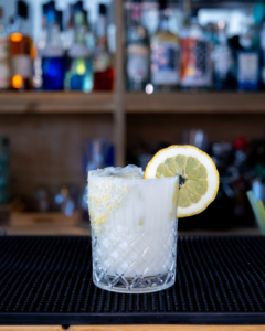The Creamy Limoncello cocktail on a homebar top.