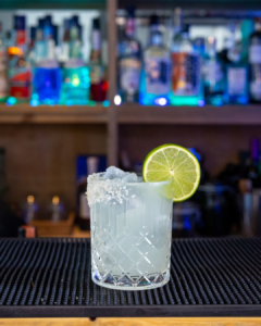 The Mezcal Margarita cocktail on a homebar top.