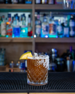 The Tropical Coffee Margarita cocktail on a home bar top