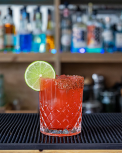 The Watermelon Margarita cocktail on a homebar top